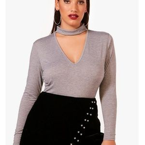 NWT Boohoo Plus Jenni Choker Bodysuit Grey