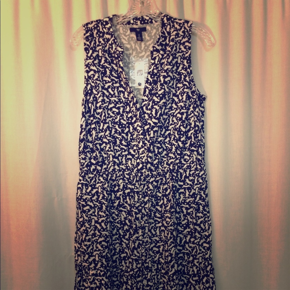 BNWT Gap Cat Print Split Neck Dress