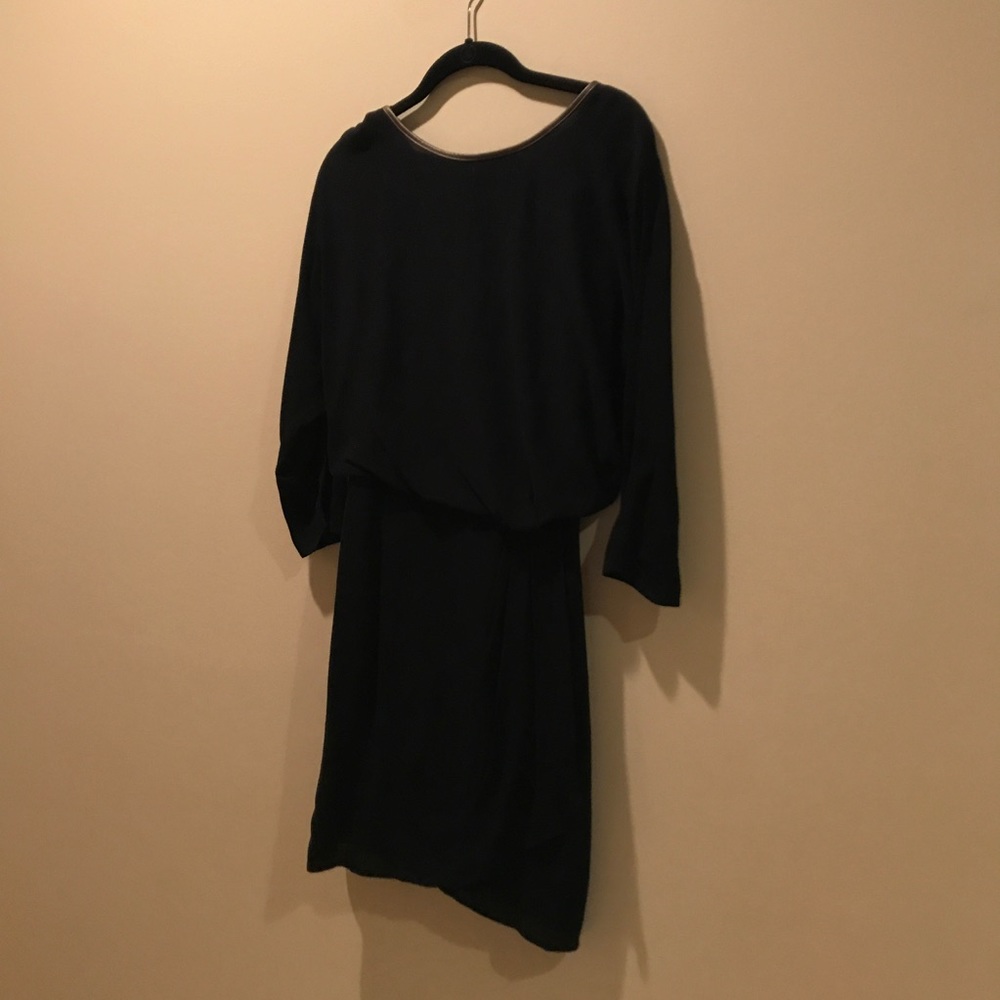 Ella Moss Leather Neck Trim Shift Drape Dress