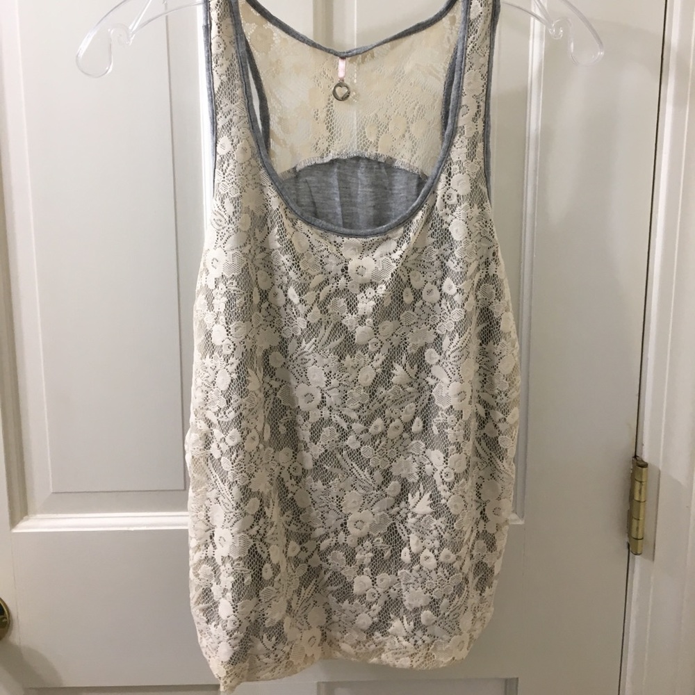 Ivory and light gray lacy top