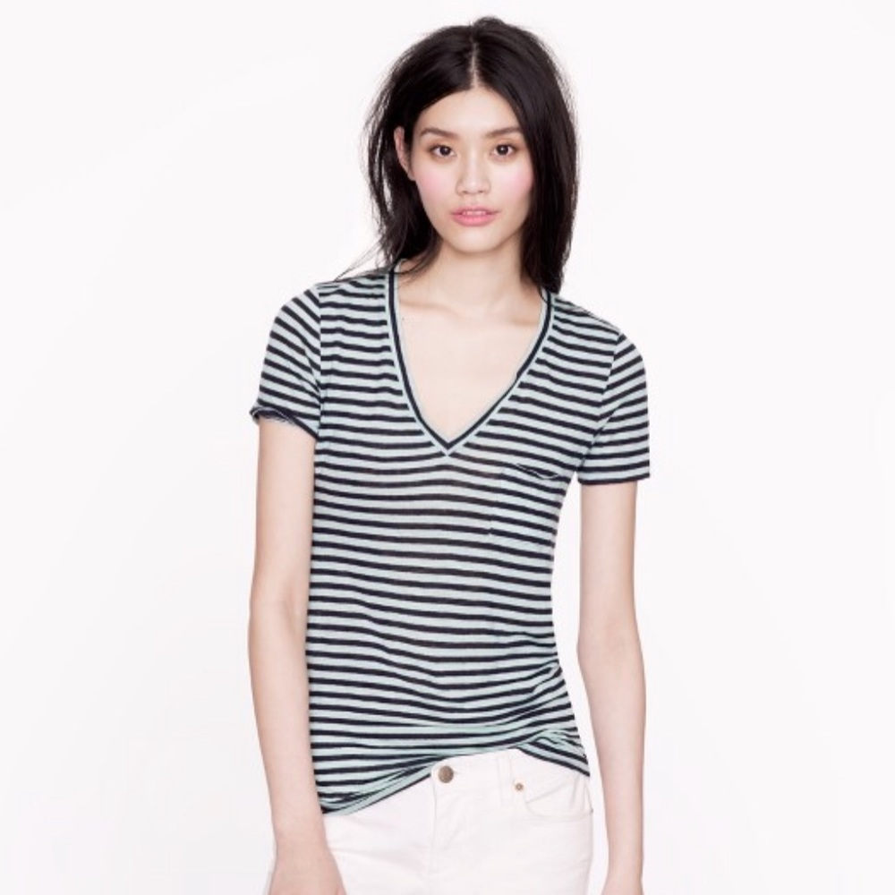 JCrew Linen V-Neck Stripe Tee