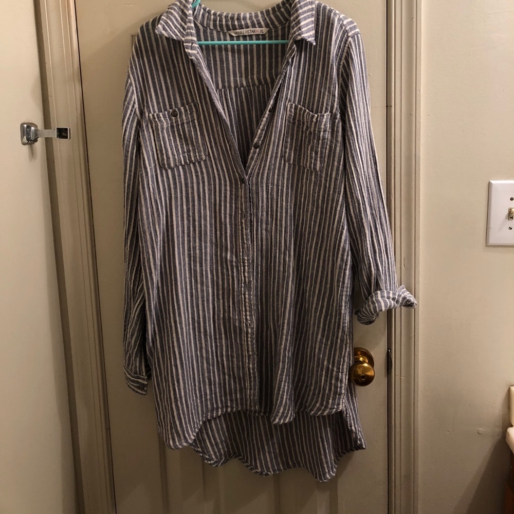 Pinstripe Button-Down Tunic/Dress