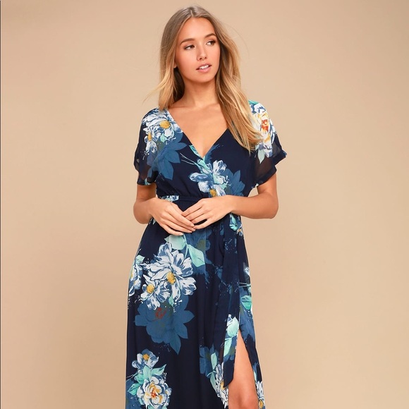 Lulus Dresses & Skirts - On The Pond Navy Blue Floral Print Maxi Dress