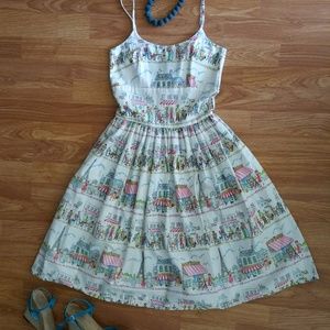 Vintage 1950s Style Parisian Print Swing Dress