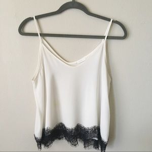 Lush off white chiffon cropped tank w lace