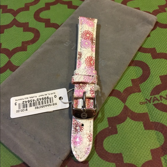 New Michele 16 mm leather watch strap band flower