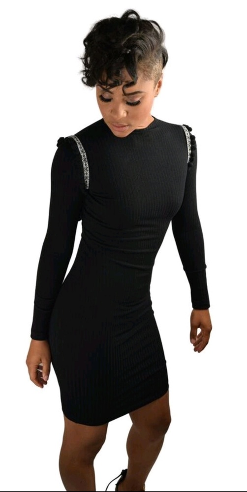 Black Ribbed Bodycon Dress
