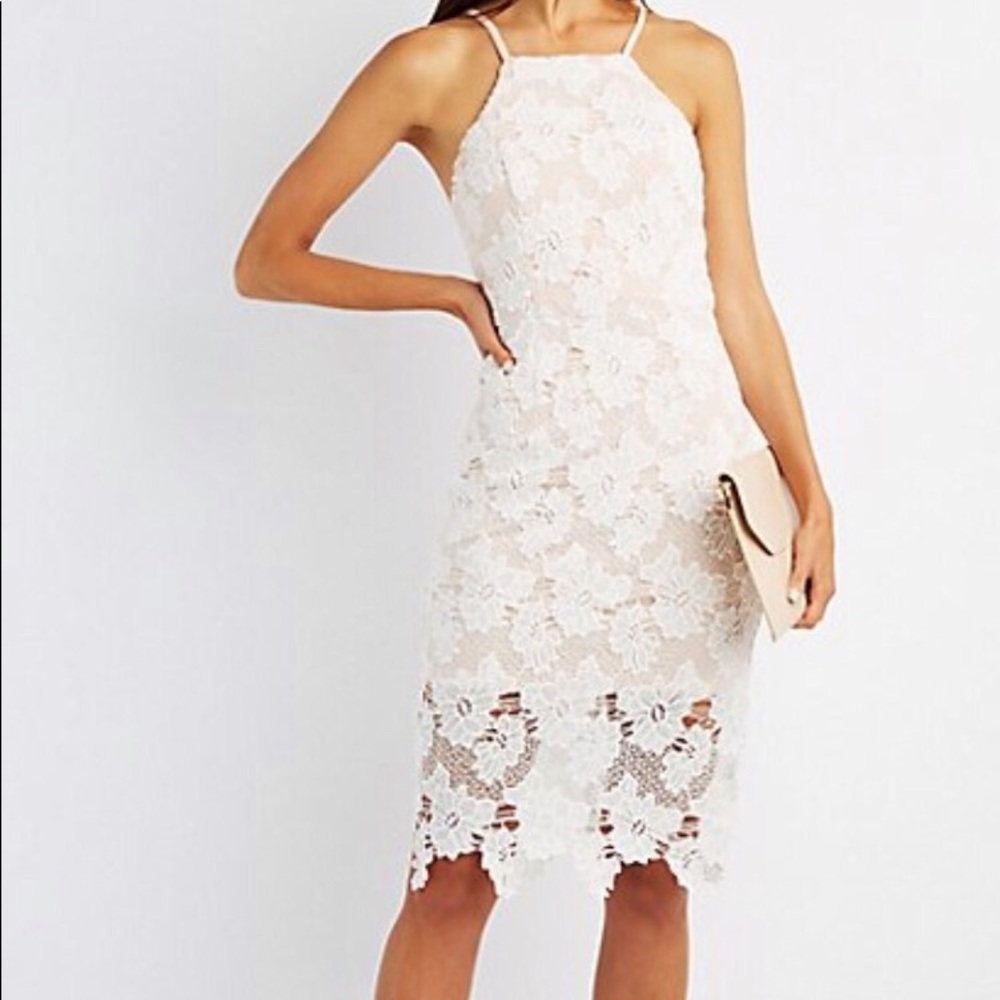 Crochet Lace Bib Neck Bodycon Dress