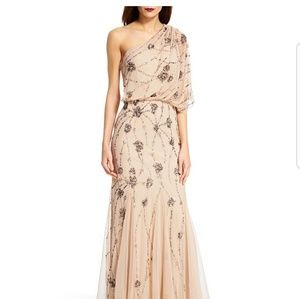 Adrianna P apell One Shooukder Beaded Dress