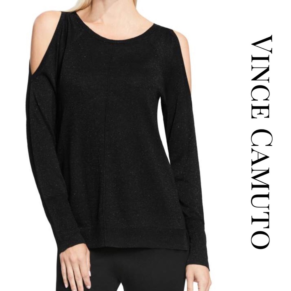 • Vince Camuto • Black Cold Shoulder Metallic Top