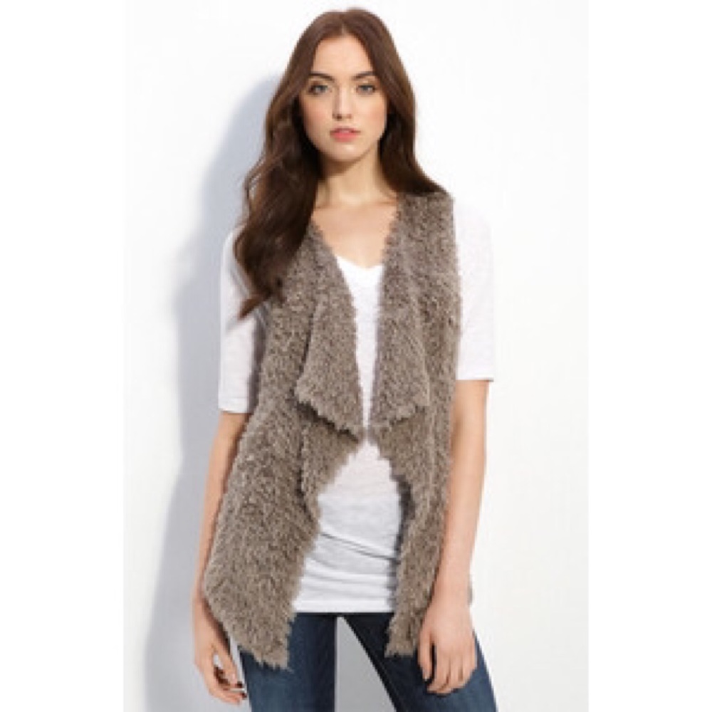 Kensie Taupe Shaggy Faux Fur Open Vest S
