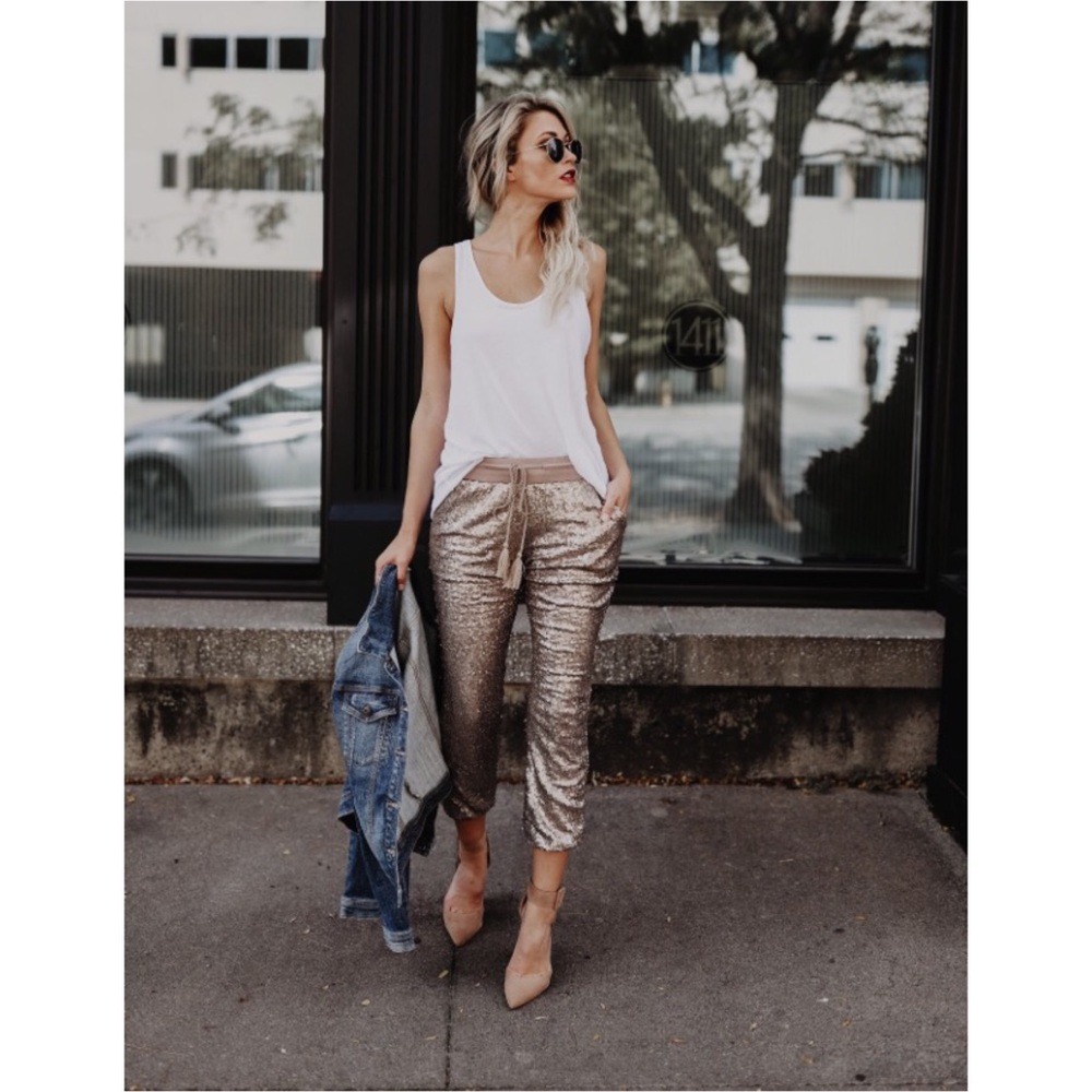 🆕LAST ONE Rose Gold Sequin Pants - Picture 2 of 8