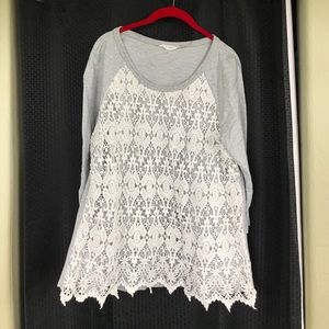 Blue Pepper 3/4 sleeve sweatshirt w/ lace overlay