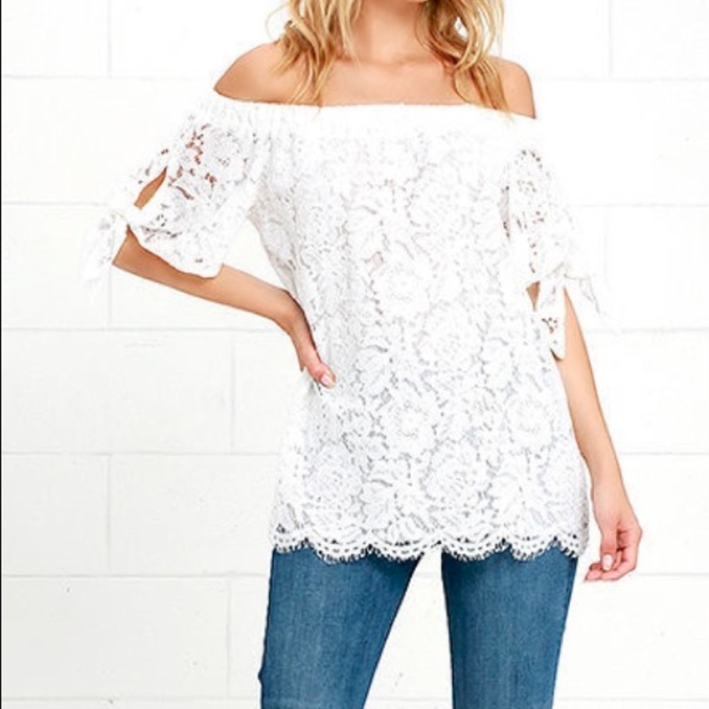 Lace Tie Sleeve Off Shoulder Top White
