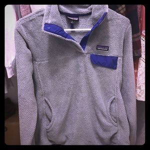 grey and purple Patagonia sweater