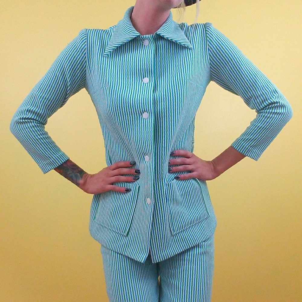 Vintage 70's Striped Pantsuit - Blue