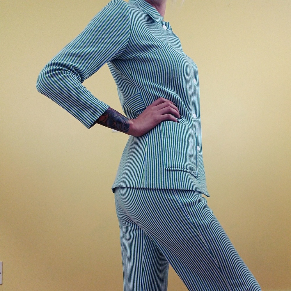 Vintage 70's Striped Pantsuit - Blue - Picture 8 of 8