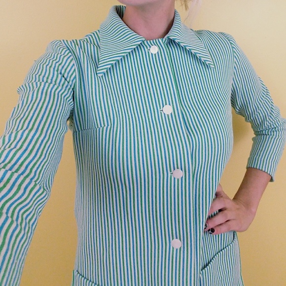 Vintage 70's Striped Pantsuit - Blue - Picture 4 of 8