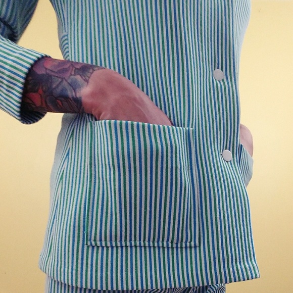 Vintage 70's Striped Pantsuit - Blue - Picture 6 of 8