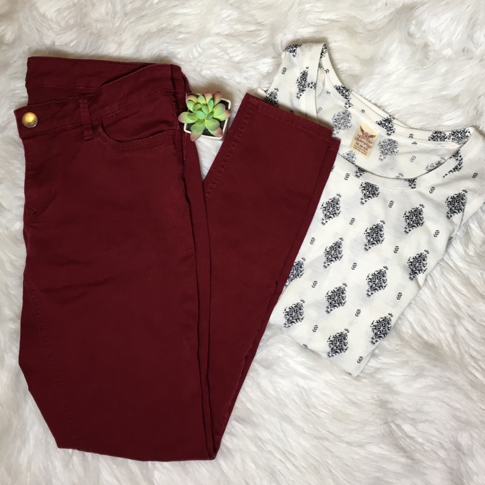 Express Red/Burgundy skinny jeans