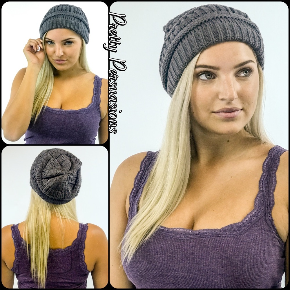 NWT Gray Slouchy Knit Beanie Hat - Picture 7 of 8