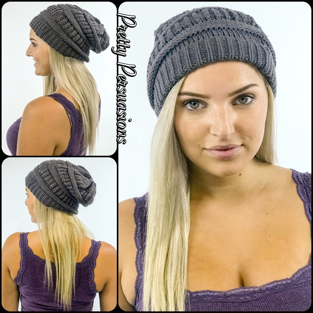 NWT Gray Slouchy Knit Beanie Hat - Picture 4 of 8