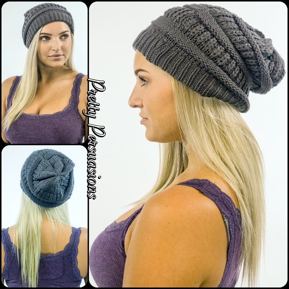 NWT Gray Slouchy Knit Beanie Hat - Picture 5 of 8