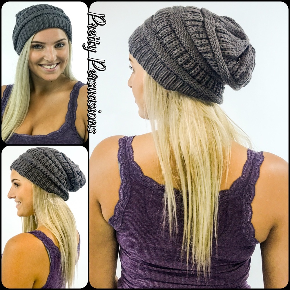 NWT Gray Slouchy Knit Beanie Hat - Picture 3 of 8