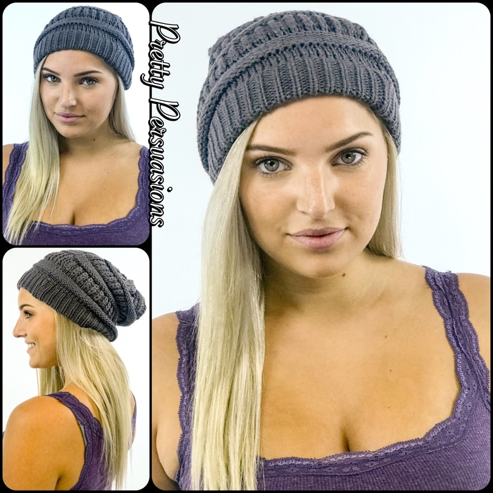 NWT Gray Slouchy Knit Beanie Hat - Picture 6 of 8