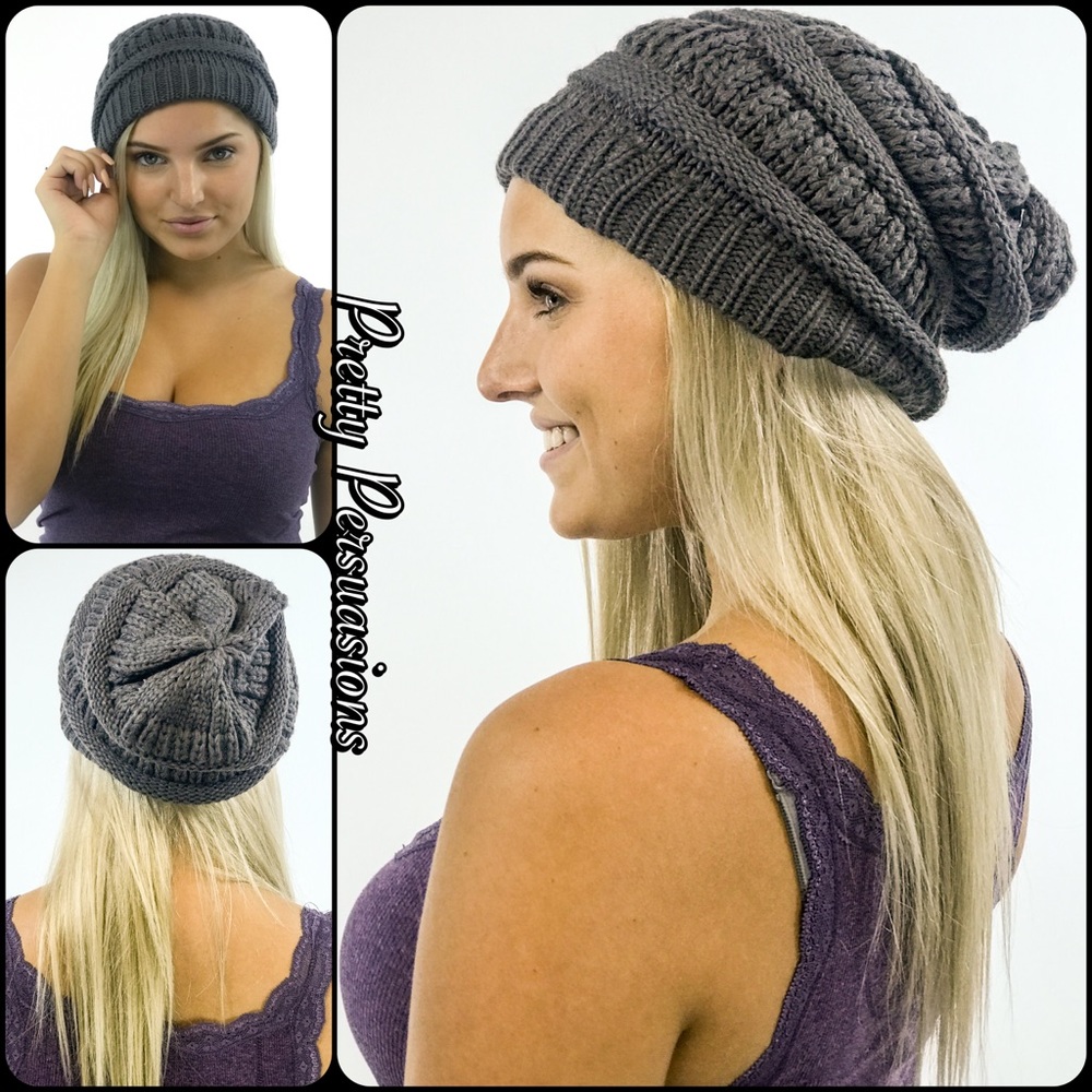 NWT Gray Slouchy Knit Beanie Hat - Picture 2 of 8