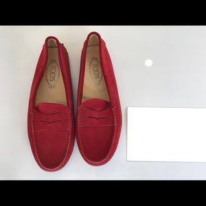 Tod’s Gommino Red Suede Loafers