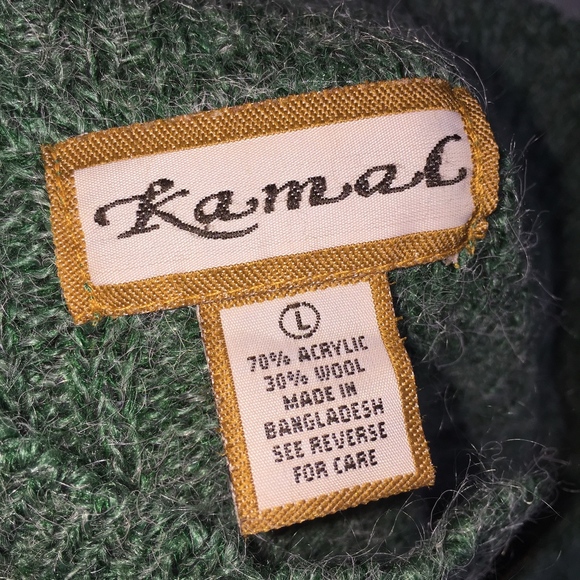 KAMAL acrylic/wool ribbed green zip sweater - Picture 2 of 5