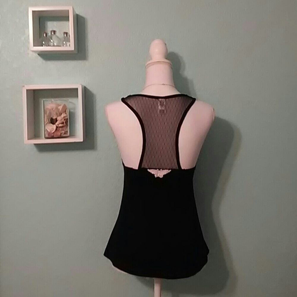 Jessica Simpson Black Lace Butterfly Racerback Top - Picture 1 of 6