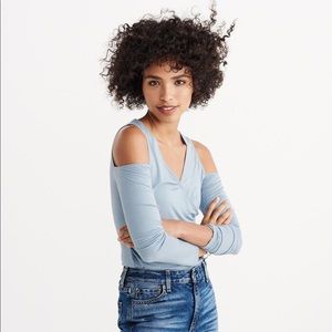 Cold Shoulder Wrap Top Light Blue