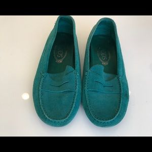 Tod’s Gommino Turquoise Suede Loafers