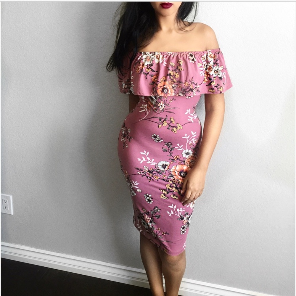 Floral Off the Shoulder Midi Dress