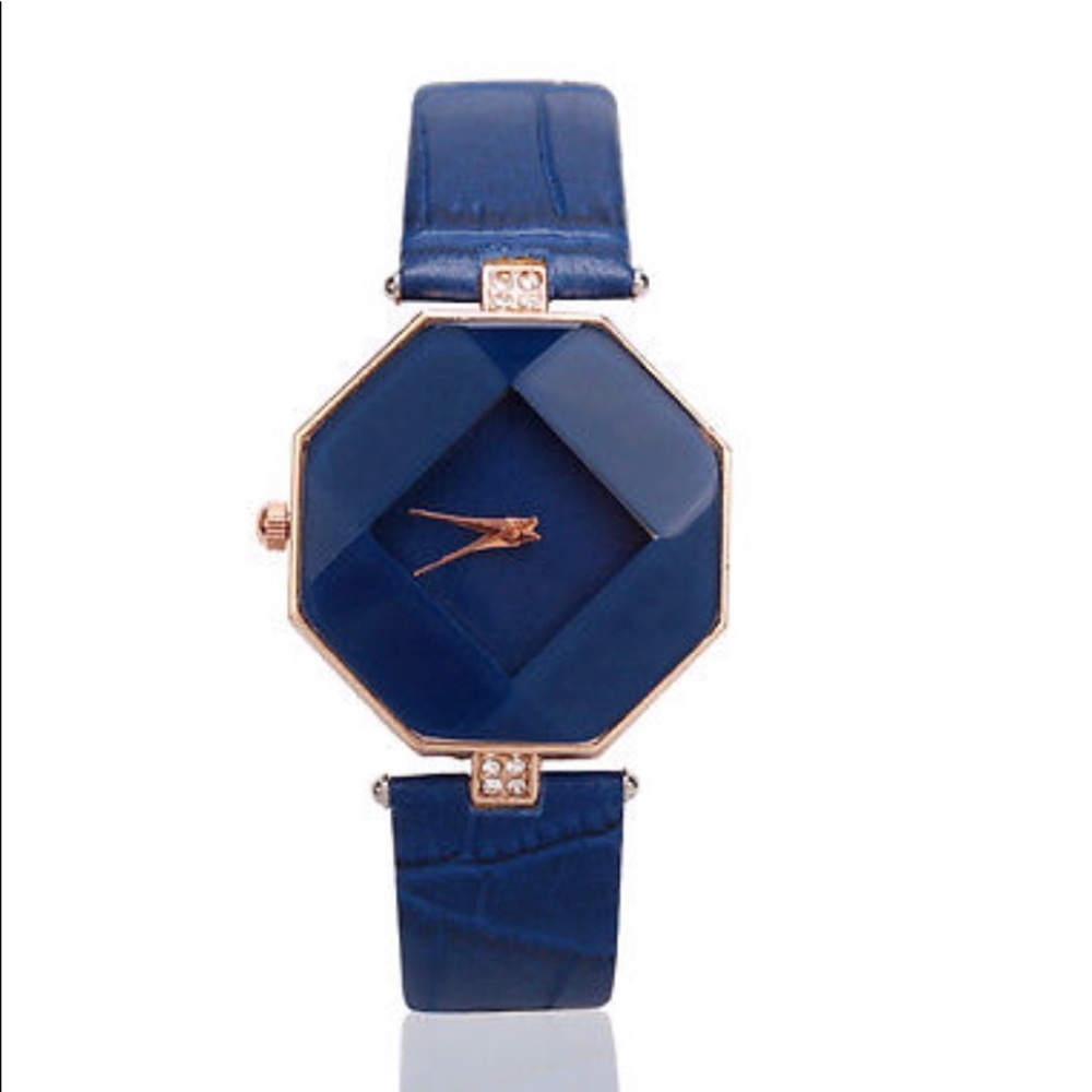 fashion leather band analog quartz diamond
