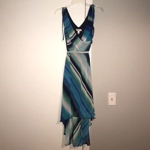 Blue/green asymmetrical summer cocktail dress