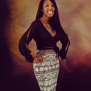 Black sexy wrap around top and tribal skirt!!