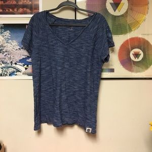 Blue and white striped v-neck