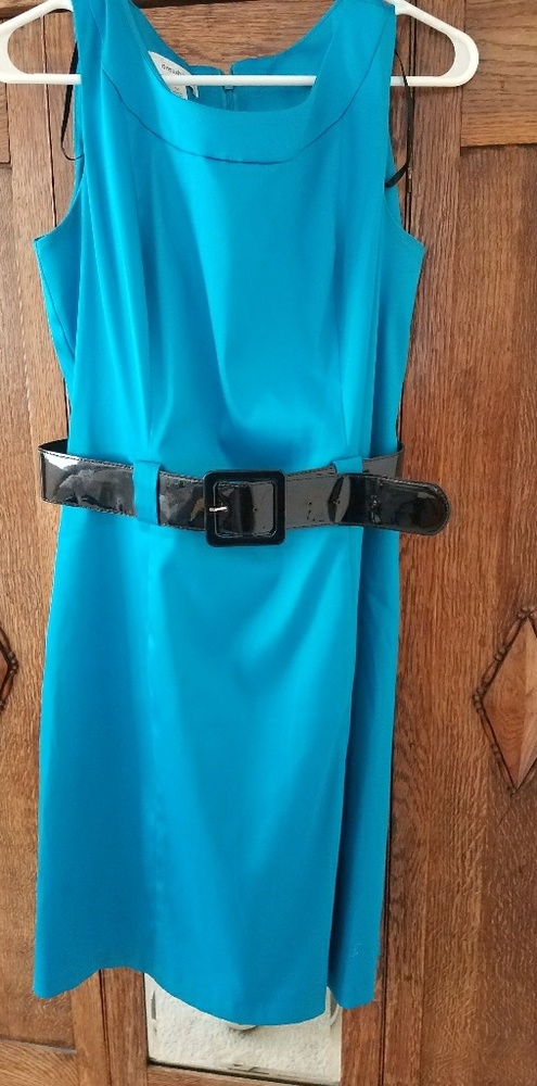 Teal blue dress with belt