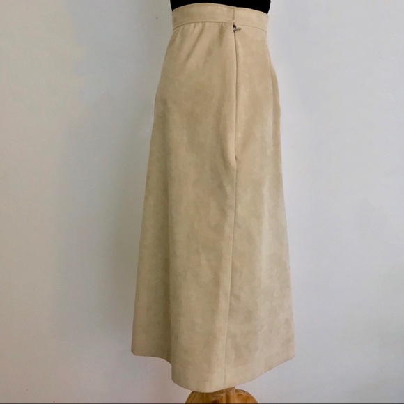 Vintage 70s Camel Tan Faux Vegan Suede Midi Skirt - Picture 6 of 7