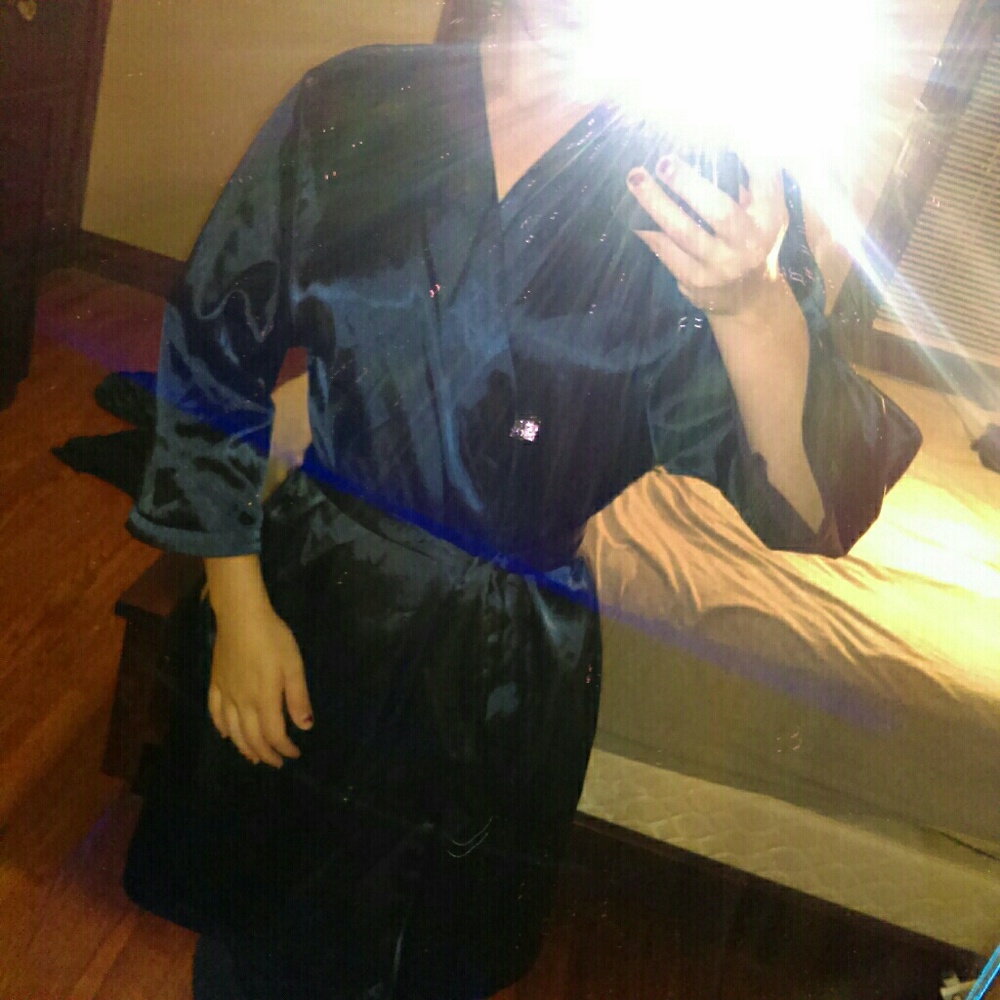 Navy Blue Polyester Robe
