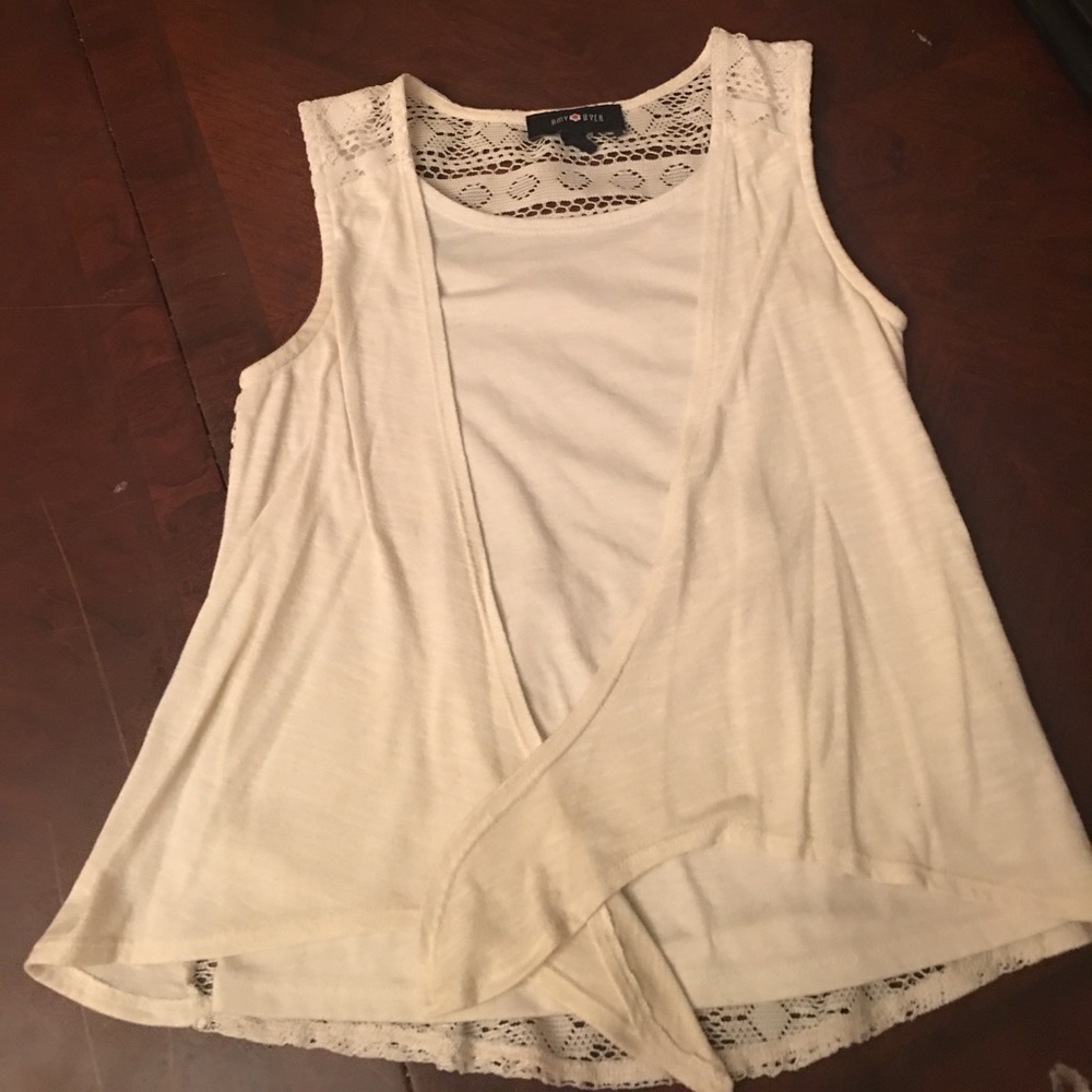 Youth white tank w/ attached cardigan flowy front