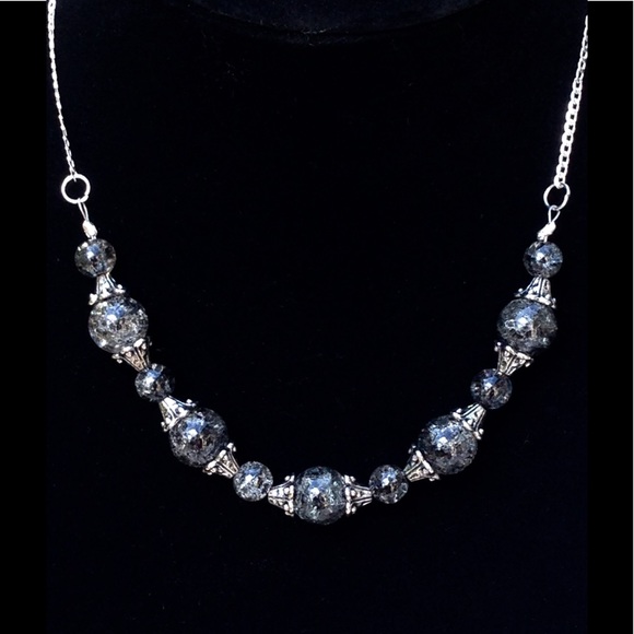 SOLD Sparkly Black Glass Sterling Silver Necklace - Picture 2 of 3