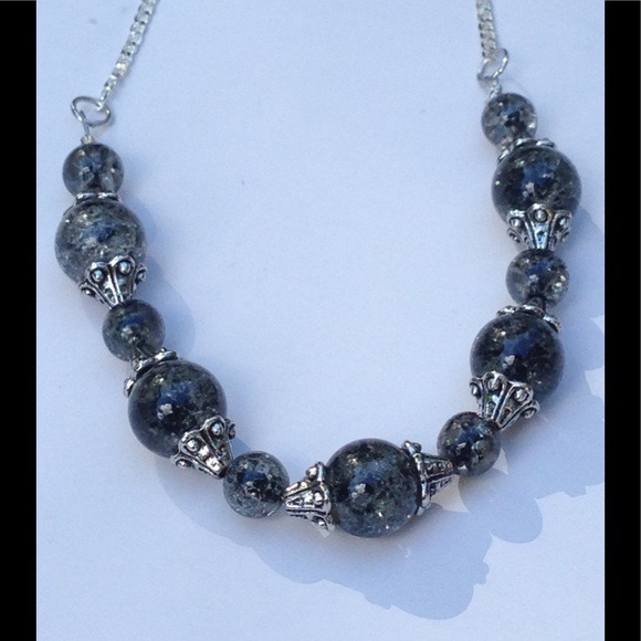 SOLD Sparkly Black Glass Sterling Silver Necklace - Picture 3 of 3