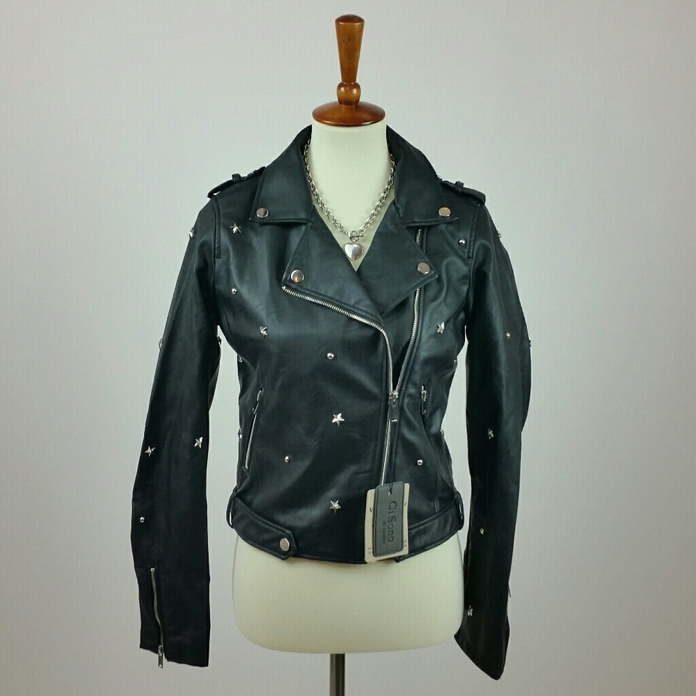 Black vegan leather embellished jacket