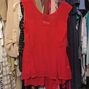 Red sheer peplum top