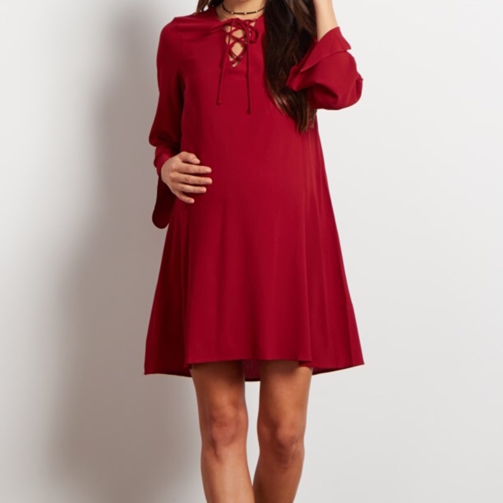 Burgundy Chiffon Lace Up Dress