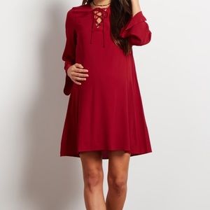 Burgundy Chiffon Lace Up Dress